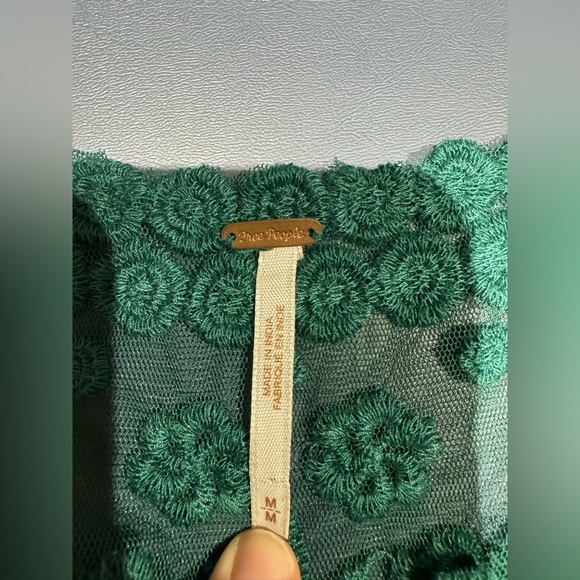 Free People Embroidered Net Shift Dress Rare Green Sheer Boho Tunic Mini Size M - Picture 7 of 8